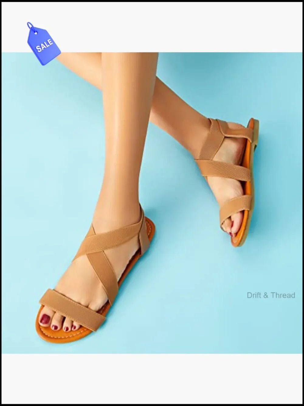 Women's Elastic Cross-Strap Flat Sandals - Non-Slip Sole - Cushioned Insole -